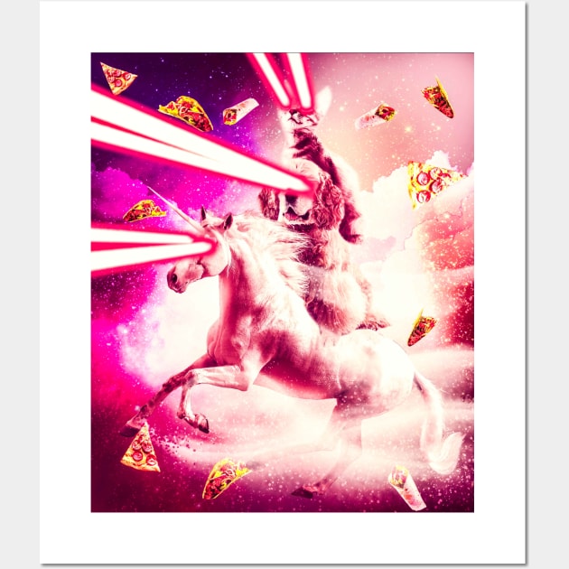 Laser Eyes Space Cat Riding Dog, Unicorn Wall Art by Random Galaxy